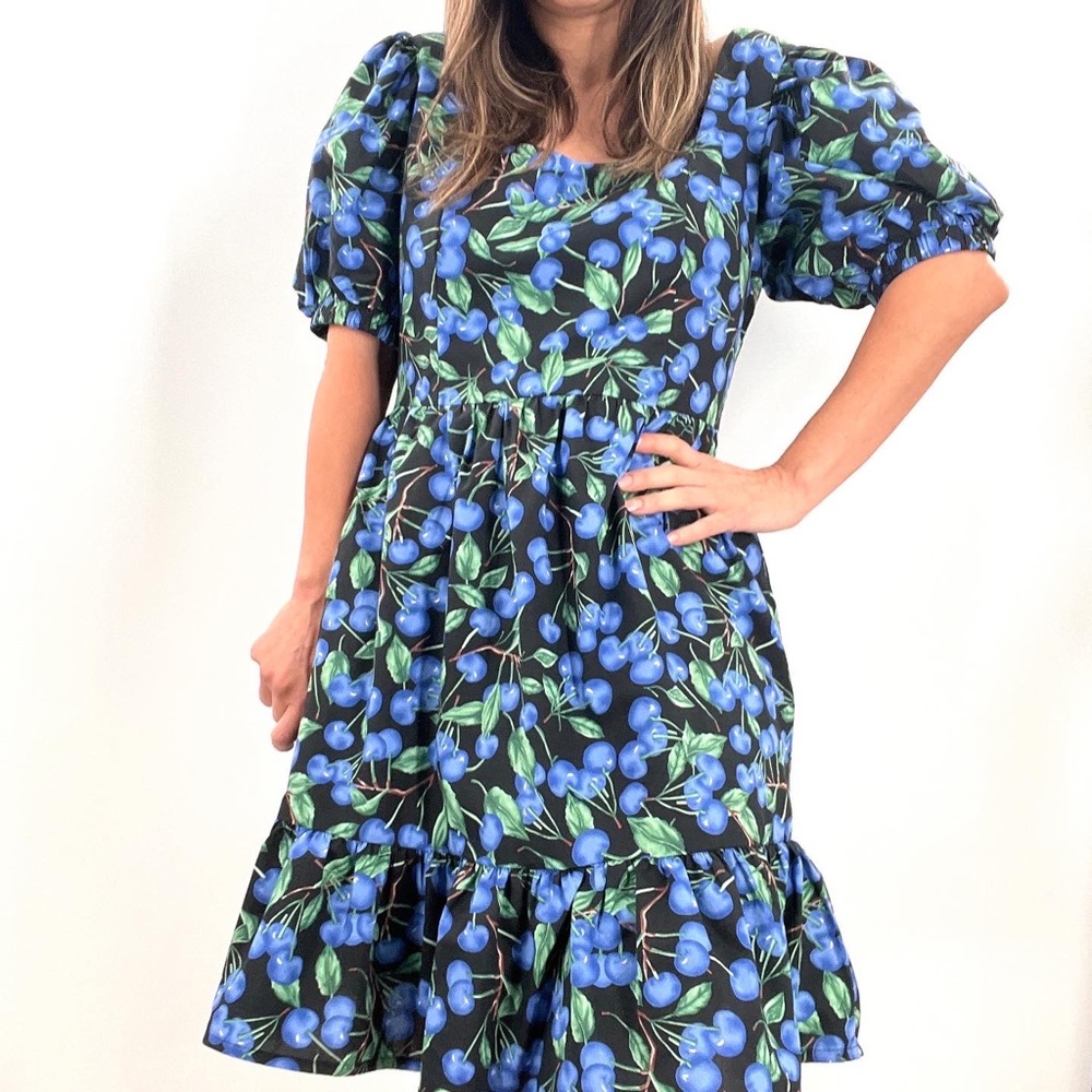 English Factory Blueberry Puff Sleeve Dress Xs-Large - Picture 1 of 5